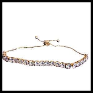 NWOT Adjustable Cubic Zirconia Tennis Bracelet Gold Tone Bolo Clasp